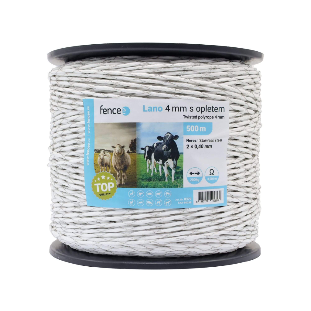 Lano s opletem pro elektrický ohradník, průměr 4mm, 500m